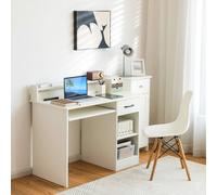 Costway Wooden Computer Desk W/ Keyboard Tray Writing Workstation Vanity Table in White COSTWAY White