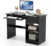 Costway Wooden Computer Desk with Pull-out Keyboard Tray-Black in Black COSTWAY Black