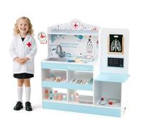 Costway Wooden Doctor Play Set Kids Pretend Medical Center W/ Toy Accessories-Blue