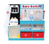 COSTWAY Wooden Doctor Playset, Educational Role Play Medical Station with Examine Region, X-Ray Film, ECG Monitor, Eye Chart, Height Measurer, Toddler Hospital Pretend Play Set for Boys Girls (Blue)