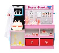 COSTWAY Wooden Doctor Playset, Educational Role Play Medical Station with Examine Region, X-Ray Film, ECG Monitor, Eye Chart, Height Measurer, Toddler Hospital Pretend Play Set for Boys Girls (Pink)