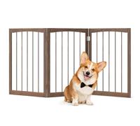 COSTWAY Wooden Dog Gate for Small and Medium Dogs, Foldable Freestanding Pet Barrier, 3-Panel Safety Fence for Doorway, Stairs, Halls (Brown, 159 x 76cm)
