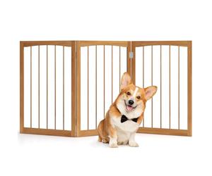 COSTWAY Wooden Dog Gate for Small and Medium Dogs, Foldable Freestanding Pet Barrier, 3-Panel Safety Fence for Doorway, Stairs, Halls (Natural, 159 x 76cm)