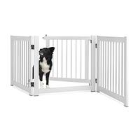 COSTWAY Wooden Dog Gate, Freestanding Foldable Pet Gates with Lockable Door, 360° Flexible Hinges, 3/4 Panel Safety Barrier for Doorway Stairs (207 x 2 x 61cm, White)