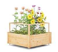 Costway Wooden Elevated Planter Box Square Raised Garden Bed with Fence in Natural COSTWAY Natural