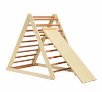Costway Wooden Foldable Triangle Climber Step Training Ladder Pikler Toddler With Ramp in Natural COSTWAY Natural