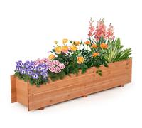 Costway Wooden Garden Planter Rectangular Plant Container w/ Drain Holes in Brown COSTWAY Brown
