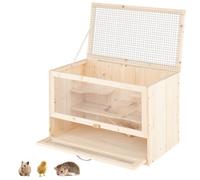 Costway Wooden Hamster Cage Hamster Habitat Playpen W/ Mesh Flip Roof-Natural