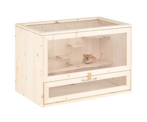 COSTWAY Wooden Hamster Cage, Transparent Small Animals Cages with Acrylic Window, Mesh Flip Roof, Exercise Play House for Syrian Hamsters Mouse Rats Rodent, 60 x 35 x 42cm