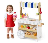 Costway Wooden Ice Cream Toy Cart For Kids Grocery Store Playset For 3+