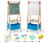 Costway Wooden Kids Art Easel Double Sided Easel Blackboard W/replaceable Paper Roller