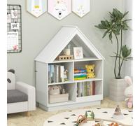 Costway Wooden Kids Bookshelf House-Shaped 5 Cubby Toy Storage Organizer