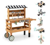 Costway Wooden Kids Construction Play Toy Outdoor Pretend Workshop With Play Tools Set