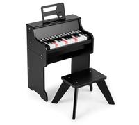 COSTWAY Wooden Kids Piano, 25 Key Toddler Digital Keyboard with Stool, Adjustable Speed & Volume, Removable Music Stand, Educational Music Instrument for Boys Girls (Black)