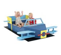 Costway Wooden Kids Sandbox Glider-Shape Outdoor Sand Box With Bench Seat Propeller Sand Pit