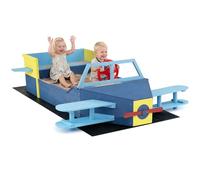 COSTWAY Wooden Kids Sandpit, Glider-Shape Sand Box with Bench Seat, Propeller, Rotatable Rudder, Side Wings & Bottom Liner, Outdoor Sandbox for Backyard, Lawn, Beach