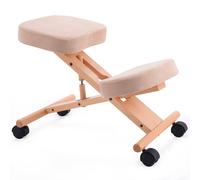 Costway Wooden Kneeling Ergonomic Chair Orthopaedic Posture Stool Frame Seat Black in Beige COSTWAY Beige