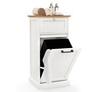 Costway Wooden Laundry Cabinet Organizer Tilt Out Laundry Hamper W/ Basket in White COSTWAY White