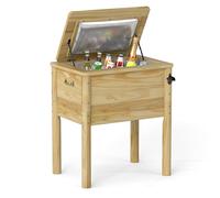 COSTWAY Wooden Patio Cooler, 51L Outdoor Beverage Cooler with 3 Handles, Drainage Cap and Bottle Opener, Rustic Ice Chest for Backyard, Deck, Poolside, Party, BBQ Cookouts