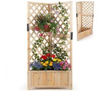 COSTWAY Wooden Planter with Trellis, Corner Raised Garden Bed with Drainage Holes & Removable Bottom Panels, Outdoor Trough Planter Box for Climbing Plants Vines Flowers, 50 x 50 x 140cm (Natural)