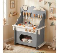 Costway Wooden Play Kitchen For Kids Pretend Play Toy Kitchen Set-Grey
