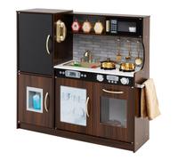 Costway Wooden Play Kitchen Kids Pretend Play Toy W/microwave Ice Make-Brown