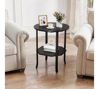 Costway Wooden Round Side Table 2-Tier End Table w/ Storage Shelf in Black COSTWAY Black