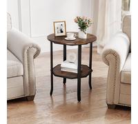 Costway Wooden Round Side Table 2-Tier End Table with Storage Shelf in Brown COSTWAY Brown