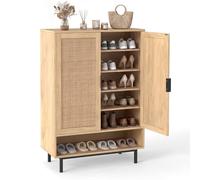 Costway Wooden Shoe Rack Organizer Shoe Cabinet 6-Tier Rattan Storage Cabinet in Natural COSTWAY Natural