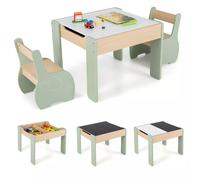 Costway Wooden Table & Chair Set Activity Desk 2 Chairs with Reversible Blackborad in Green COSTWAY Green