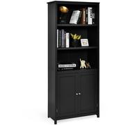 Costway Wooden Tall Bookcase 3-Tier Shelving Storage Cabinet 2 Doors Display Organizer in Black COSTWAY Black