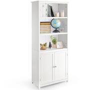 Costway Wooden Tall Bookcase 3-Tier Shelving Storage Cabinet 2 Doors Display Organizer in White COSTWAY White