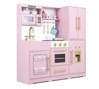 Costway Wooden Toddler Pretend Play Toy Kitchen Set in Pink COSTWAY Pink