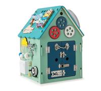 Costway Wooden Toddlers Busy Board Toy Montessori Play House w/ Sensory Games & Storage in Blue COSTWAY Blue