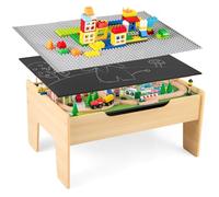 COSTWAY Wooden Train Table, Kids Activity Tables with 78 Pieces Accessories, Reversible Tabletop, Storage, Creative Train Track Playset for Aged 3+