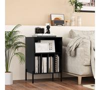 Costway Wooden Vinyl Record Player Stand Turntable Stand w/Charging Station in Black COSTWAY Black