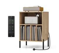 Costway Wooden Vinyl Record Player Stand Turntable Stand w/Charging Station in Natural COSTWAY Natural