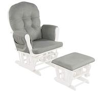 Costzon Baby Glider and Ottoman Cushion Set, Wood Baby Rocker Nursery Furniture, Upholstered Comfort Nursery Chair & Ottoman with Padded Arms (Light Gray)