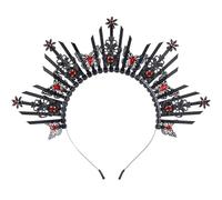 COSUCOS Black Butterfly Halo Crown - Sunburst Spiked Virgin Mary Headband Greek Goddess Headpiece with Red Rhinestones, Gothic Witch Crowns for Women Goth Wedding Cosplay Festival Renaissance Costmue