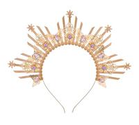 COSUCOS Gold Spiked Halo Crown - Butterfly Headband Handmade Sunburst Virgin Mary Goddess Headpiece with Purple Crystal, Renfaire Crowns for Women Wedding Cosplay Pageant Festival Costmue Renaissance