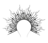 COSUCOS Medusa Snake Halo Crown - Silver Black Spiked Gothic Headband with Flower Rhinestones, Fantasy Sunburst Sun Greek Goddess Headpiece for Women Renaissance Halloween Cosplay Renfaire Costume