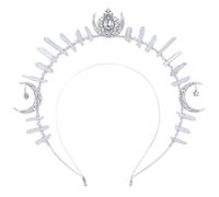 COSUCOS Moon Star Halo Crown - Renfaire Goddess Headband Handmade Silver Quartz Crystal Gothic Headpiece for Women Wedding Birthday Cosplay Party Photography