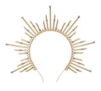 COSUCOS Sun Goddess Halo Crown - Sunburst Spiked Virgin Mary Headband with Pearls, Golden Halo Crown Headpiece Women Renaissance Cosplay Costume Hair Accessories for Halloween Costume Party Prom