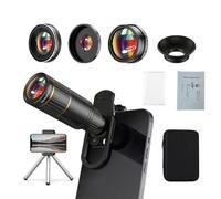 COSULAN Phone Camera Lens Kit Upgraded Version - Includes 22X Telephoto Lens, 205° Fisheye Lens, 0.67X Wide Angle Lens, 25X Macro Lens, Clip & Mini Tripod for iPhone and Android Phones