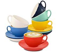 Cosumy Cappuccino Coffee Cups and Saucers - 180ml Mug Set of 6 - Multicoloured Ceramic - Elegant Design - Dishwasher & Microwave Safe - Ideal for Home, Office, and Café