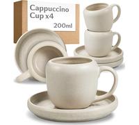 Cosumy Cappuccino Cups Set of 4 with Saucers White - 200 ml Ceramic Coffee Cups Set - Handcrafted Mug with Saucer (4X Cappuccino Cup and Saucers) - Elegant Flat White Cups