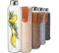 Cosumy Glass Water Bottle 750ml with Felt Cover - Dishwasher Safe - Leakproof - BPA Free - Carbonated Suitable (Beige)