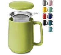 Cosumy Tea Cup with Infuser and Lid - 500ml Large - Ceramic Mug - Long Warmth - Scratch Resistant - Dishwasher Safe (Matcha Green)