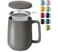 Cosumy Tea Cup with Infuser and Lid - 500ml Large - Ceramic Mug - Long Warmth - Scratch Resistant - Dishwasher Safe (Anthracite)