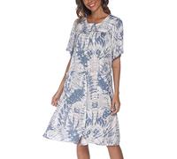 COSUNIONY House Dresses for Women Cotton Short Sleeve House Coat Buttons Down Dusters Robe with Pockets S-XXL, Tie Dye Navy, M